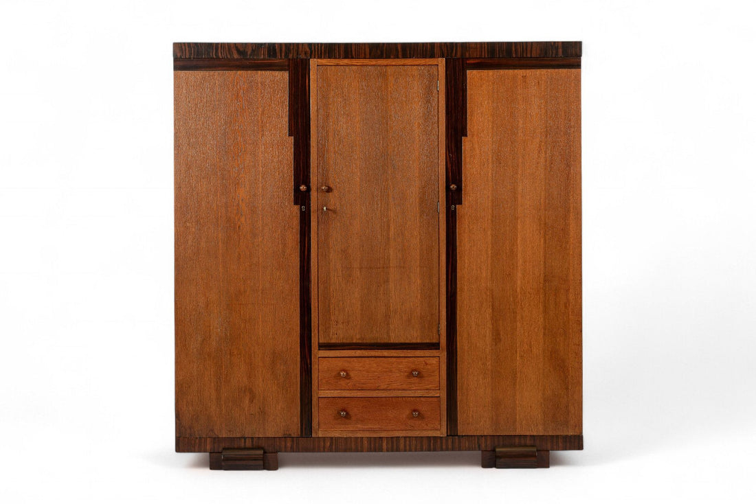 Antique German Art Deco Armoire Wardrobe Cabinet 1930s