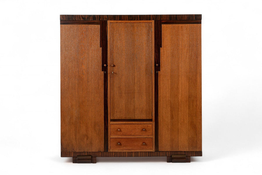 Antique German Art Deco Armoire Wardrobe Cabinet 1930s