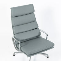 Eames Soft Pad Recliner with Ottoman for Herman Miller, Gray Leather Aluminum Group