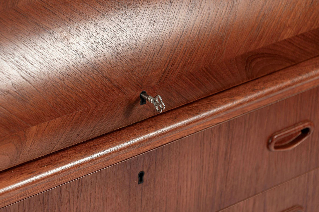 Scandinavian Teak Wood Rolltop Secretary Desk by Egon Ostergaard, Made in Sweden