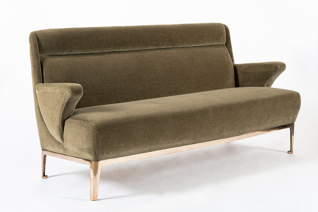 Restored 1940s Art Deco Sofa Mink Mohair, Matching Chair Available