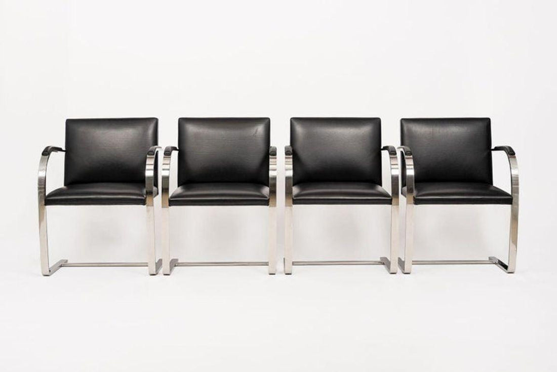 Mid Century Black Brno Chairs by Mies van der Rohe for Knoll Set of 4