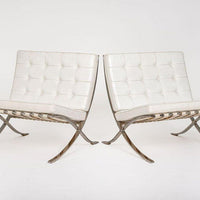Mid Century White Barcelona Chairs by Mies van der Rohe for Knoll, 1970s