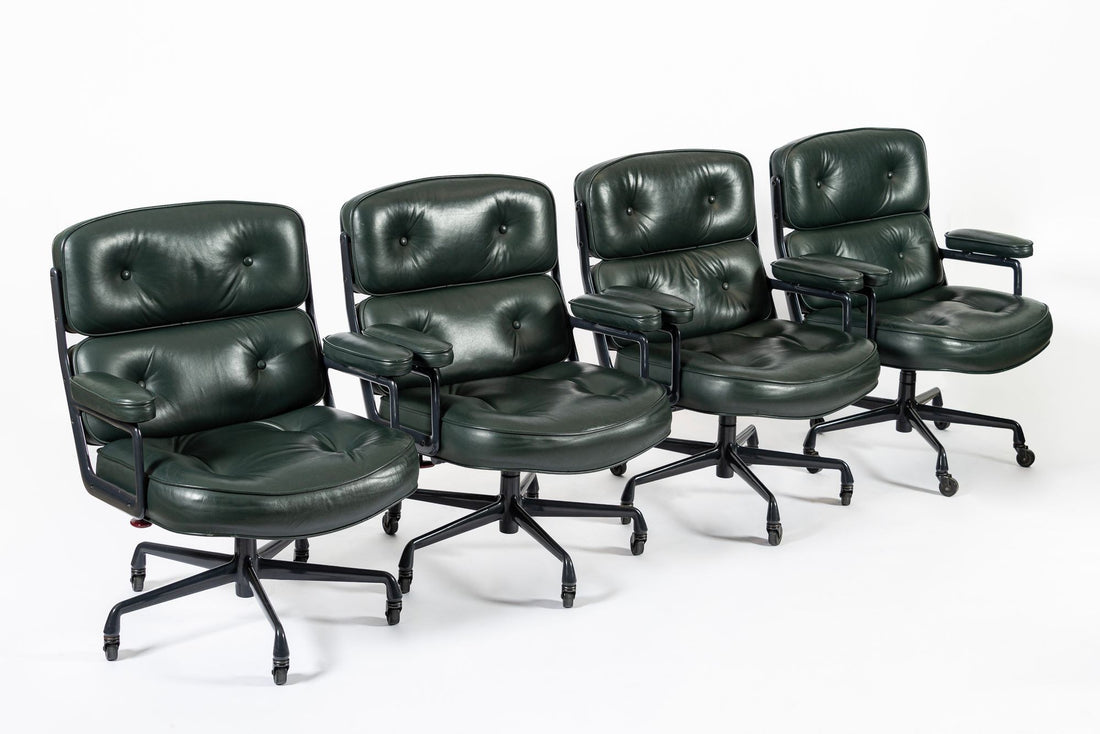 Time Life Green Leather Office Chairs by Eames for Herman Miller, 1996 Set of 4