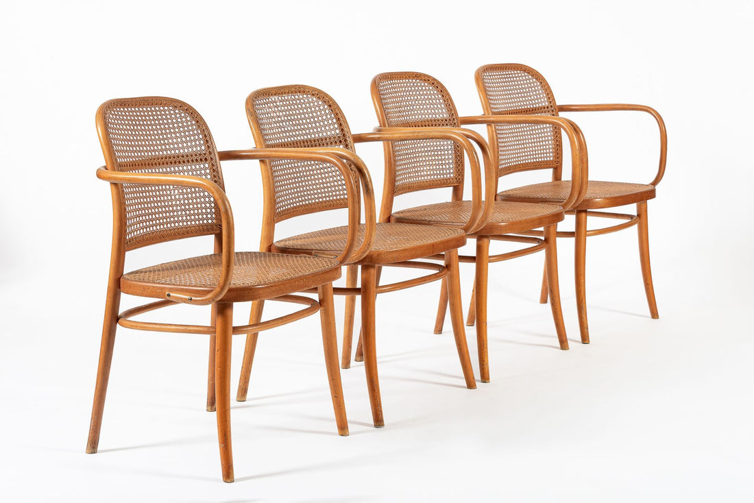 Vintage Bent Wood & Wicker Cafe Chairs by Josef Hoffman for Ligna