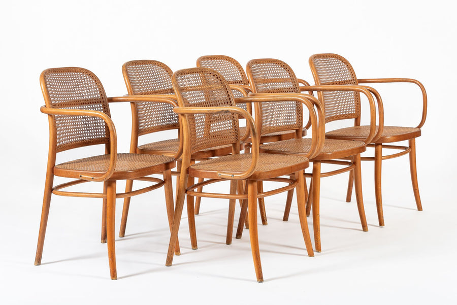 Vintage Bent Wood & Wicker Cafe Chairs by Josef Hoffman for Ligna