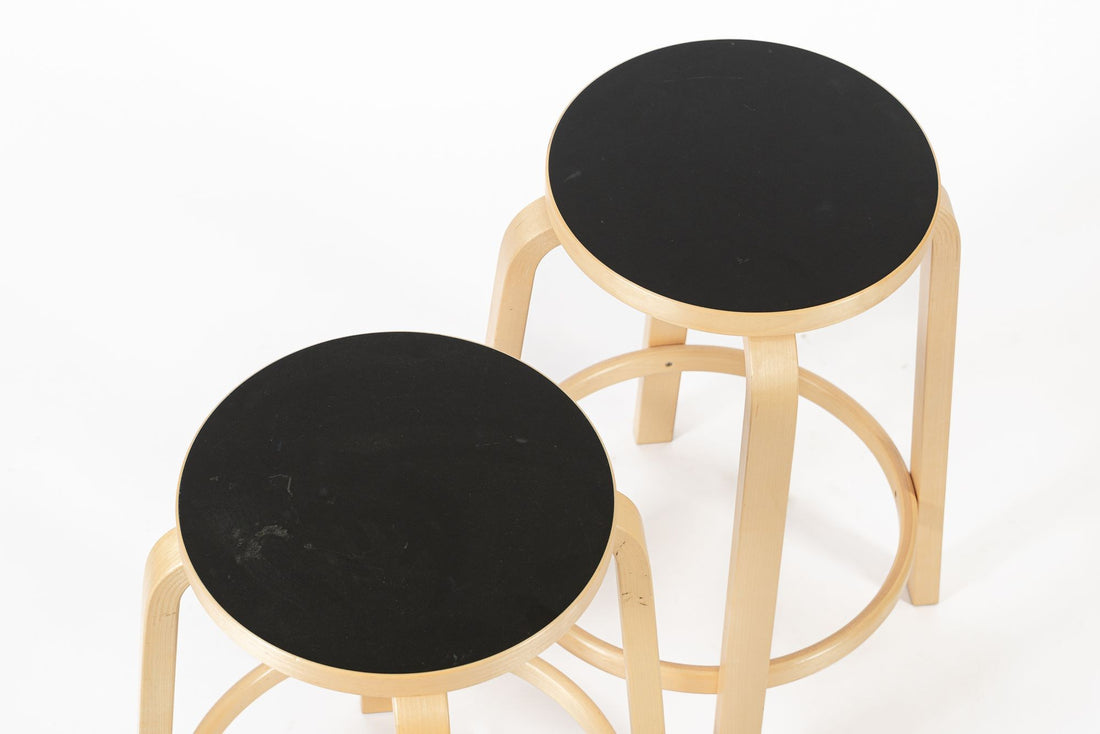 Mid Century Finnish Birch & Black 64 Stools by Alvar Aalto for Artek, 2015