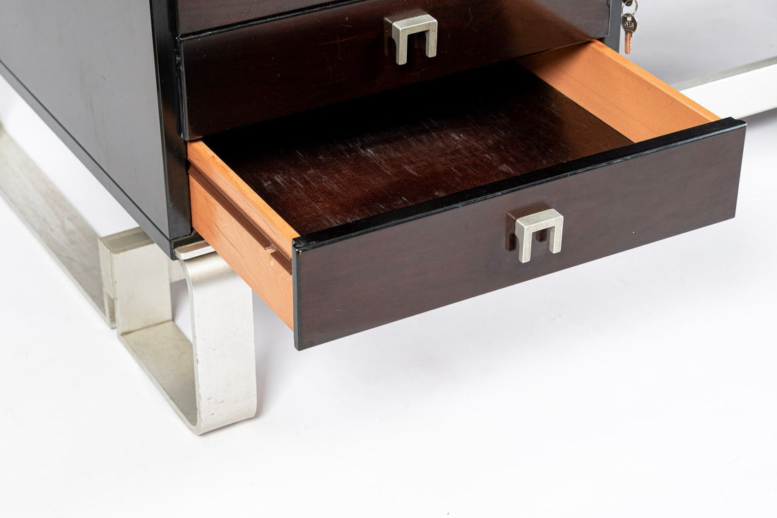 Postmodern Italian Rosewood and Metal Writing Desk by Abbondinterni, 1970s