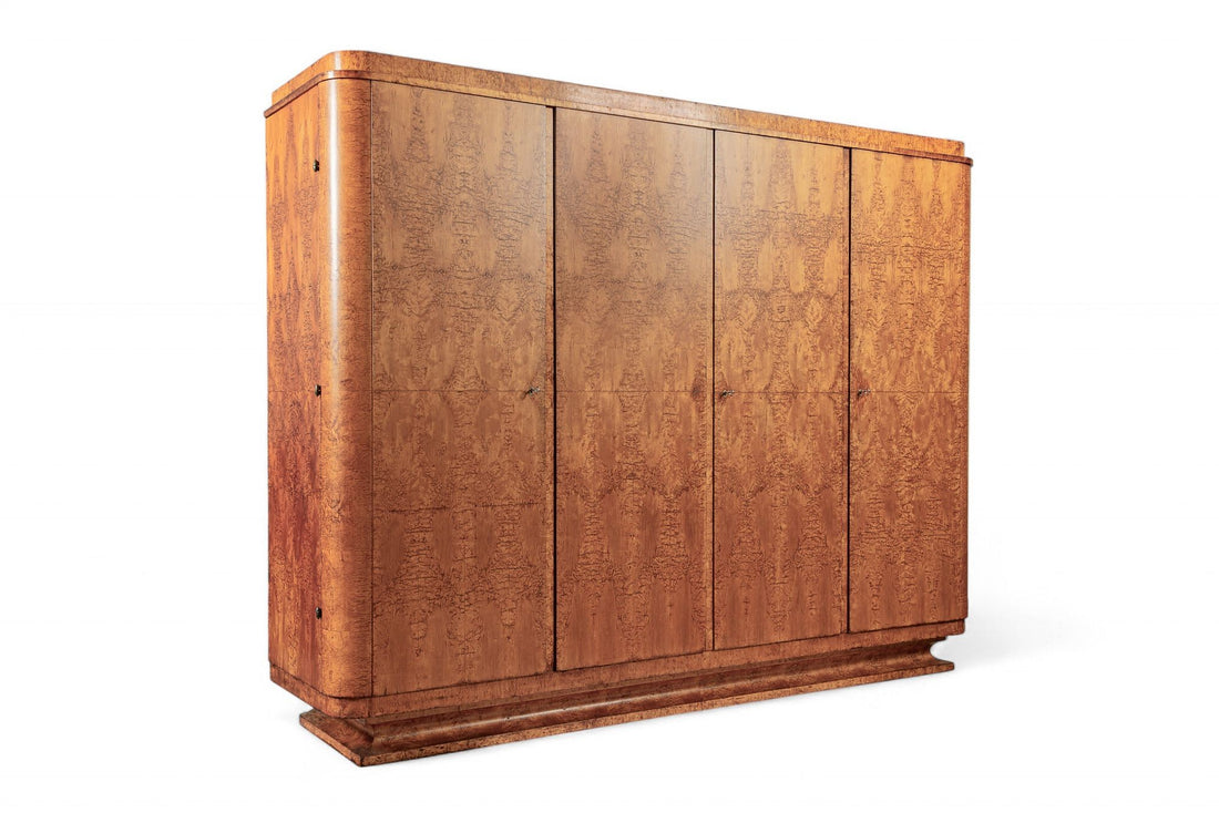 Antique Art Deco Burlwood Elm Armoire Wardrobe Cabinet