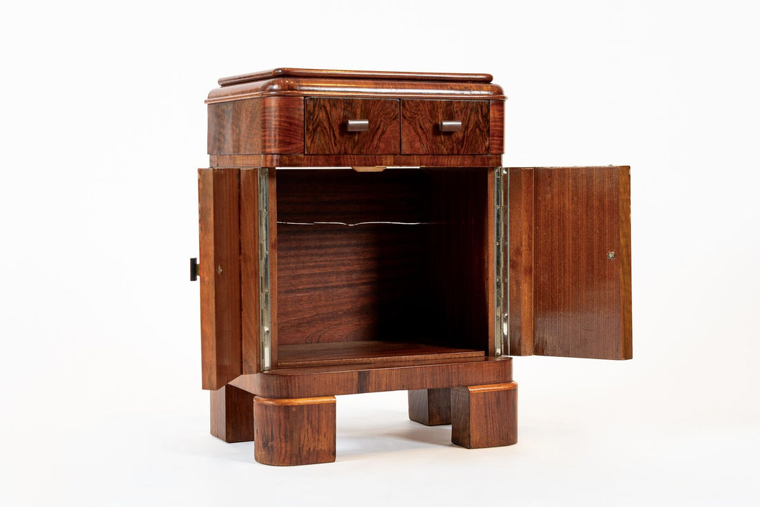 Antique Art Deco Small Wood Side Cabinet or Nightstand 1940s
