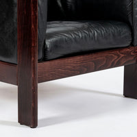 Mid Century Danish Black Leather Lounge Chair in Style of Arne Norell, Matching Sofa