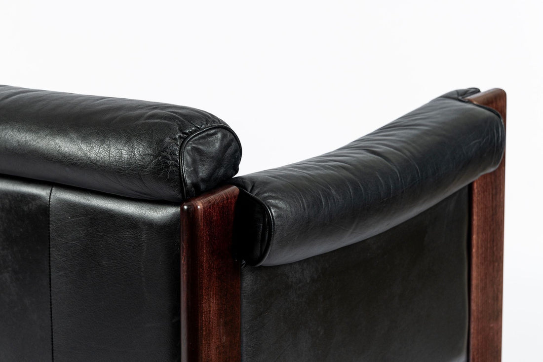 Mid Century Danish Black Leather Sofa in Style of Arne Norell, Matching Chair Avail