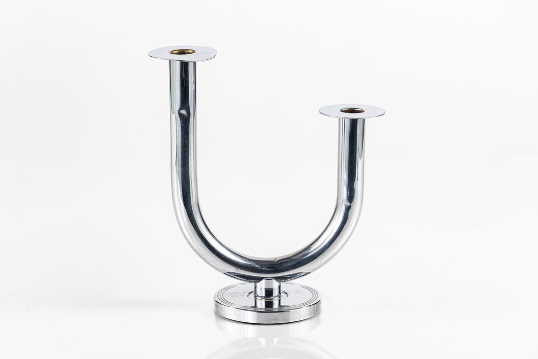 Antique Art Deco Taurex Chrome Candlestick Holders by Walter Von Nessen for Chase