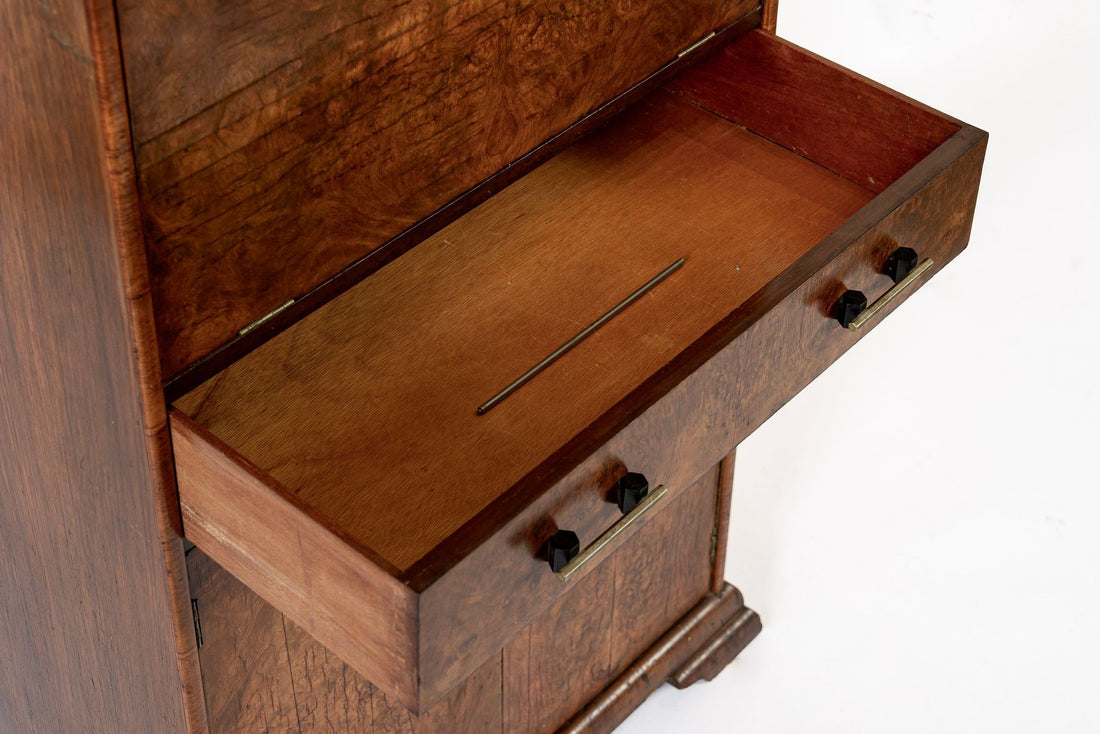 Antique French Art Deco Elm Wood Bar Cabinet 1930s