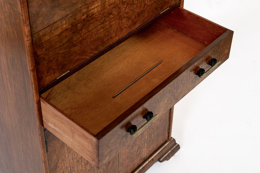 Antique French Art Deco Elm Wood Bar Cabinet 1930s