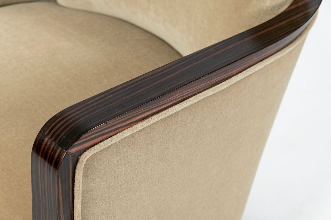 French Art Deco Mohair Lounge Chairs by Eric Bagge for Mercier Frères, Macassar Ebony, 1920s