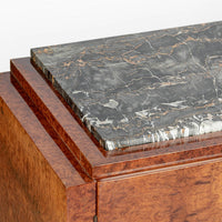 French Art Deco Amboyna Burl Sideboard or Bar Cabinet with Marble Top, Circa 1930