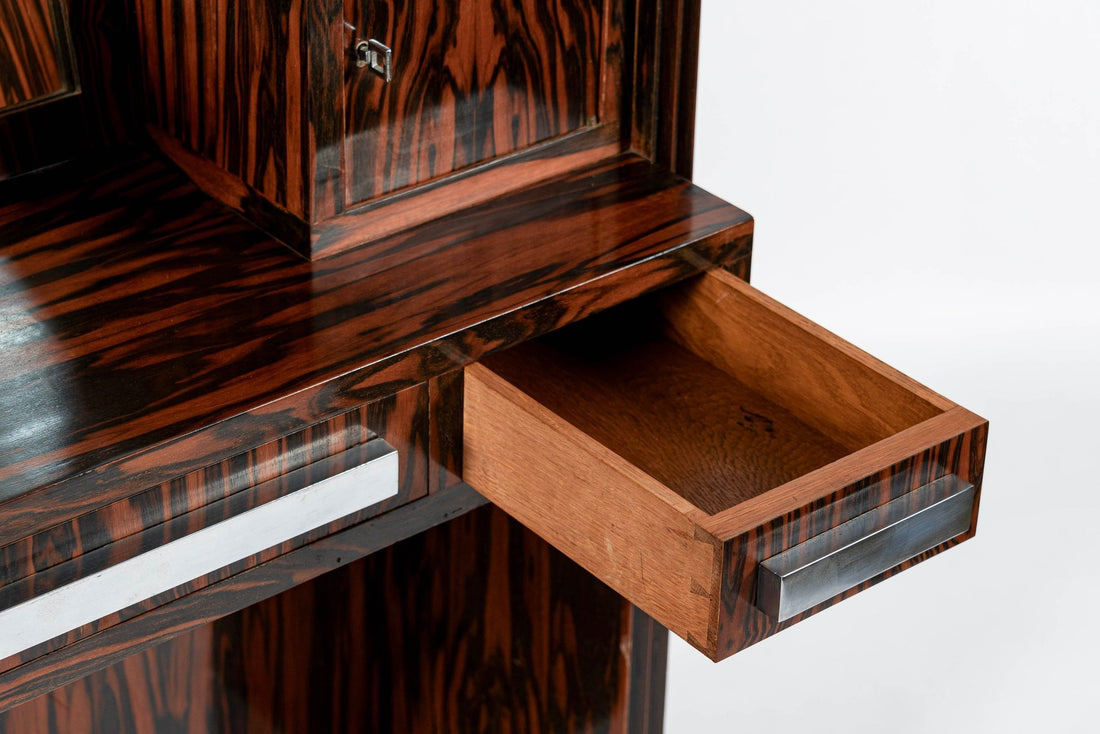 Antique French Art Deco Macassar Ebony Vanity Cabinet by Georges Champion (attr)