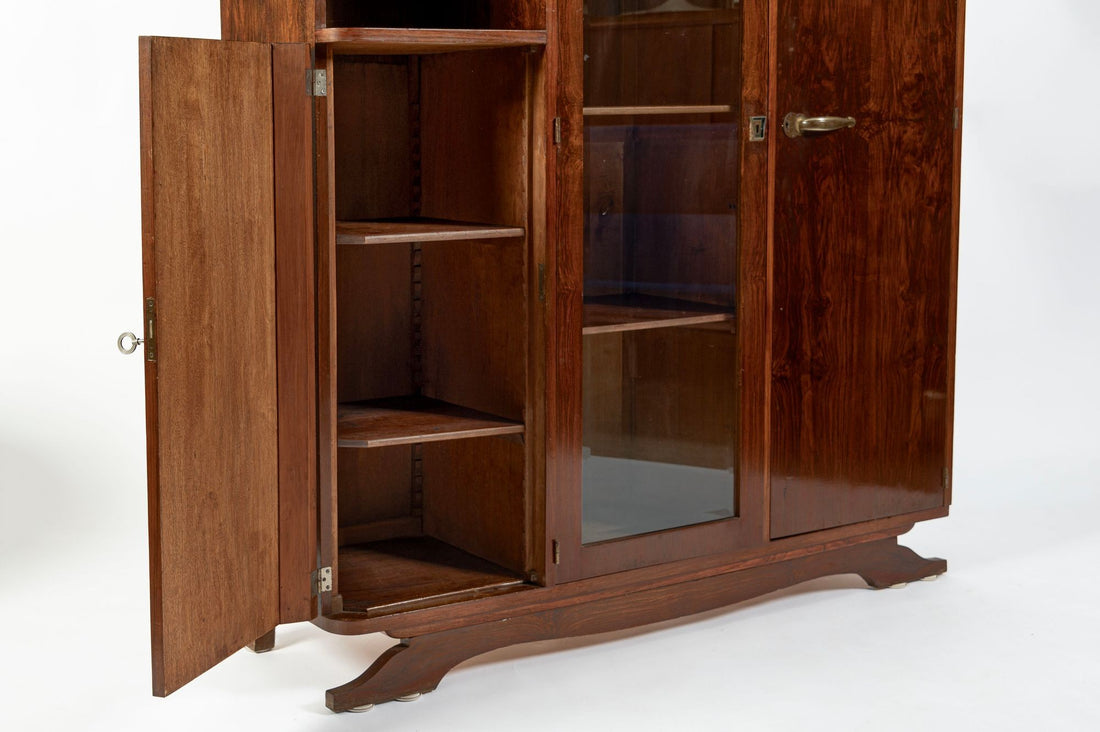 Antique French Art Deco Rosewood Vitrine Display Cabinet or Bookcase, 1940s