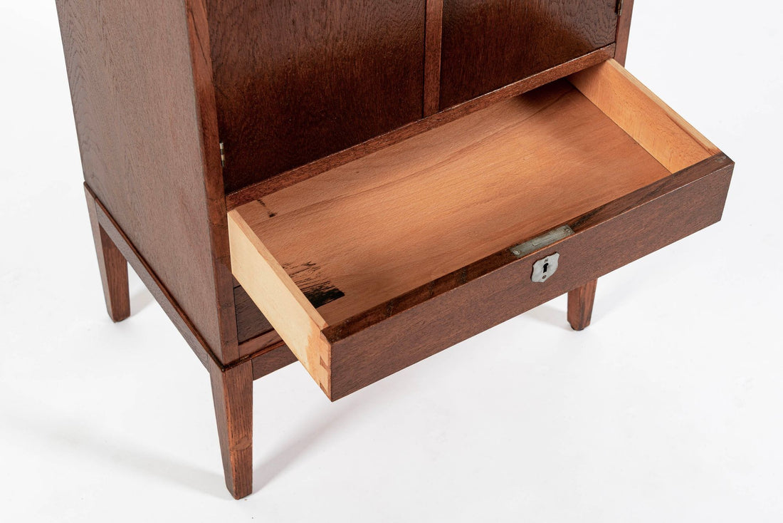 Antique Art Deco Scandinavian Small Oak Wood Side Cabinet or Nightstand 1950s