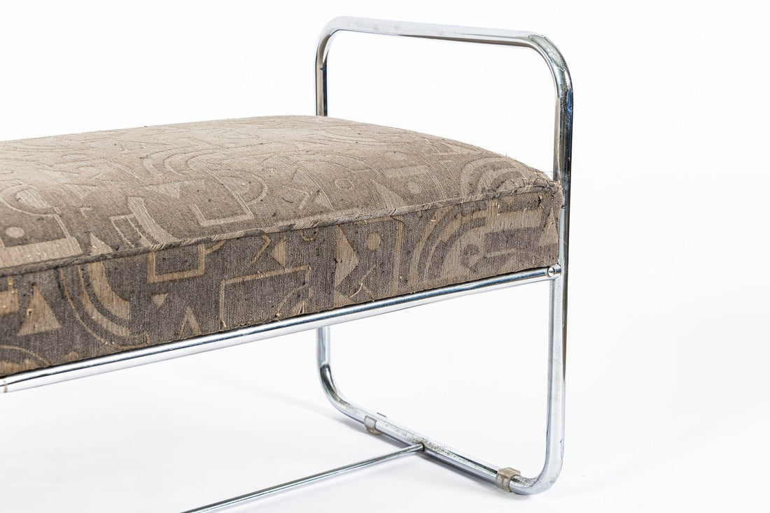 Antique Hoffmann Bauhaus Daybed Bench for Howell, Art Deco Chrome Tubular Steel Bench, 1940s