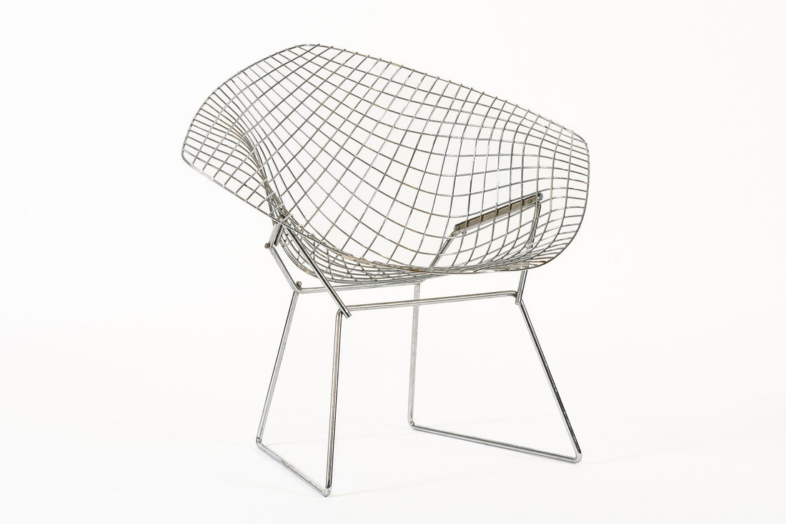 Mid Century Silver Diamond Wire Lounge Chairs by Harry Bertoia for Knoll