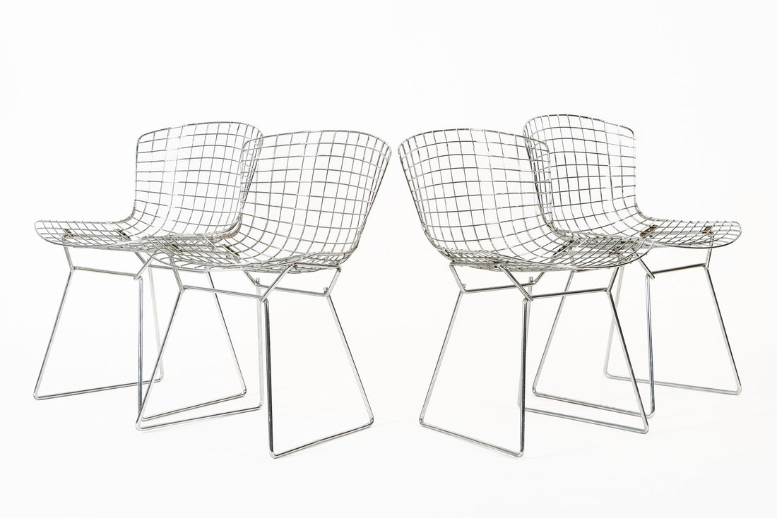 Mid Century Silver Wire Dining Side Chairs by Bertoia for Knoll