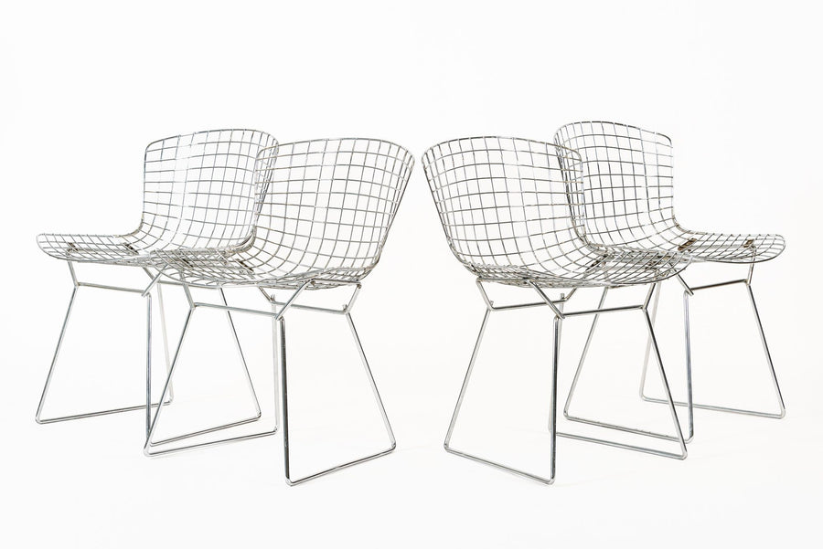 Mid Century Modern Silver Wire Dining Side Chairs by Harry Bertoia for Knoll