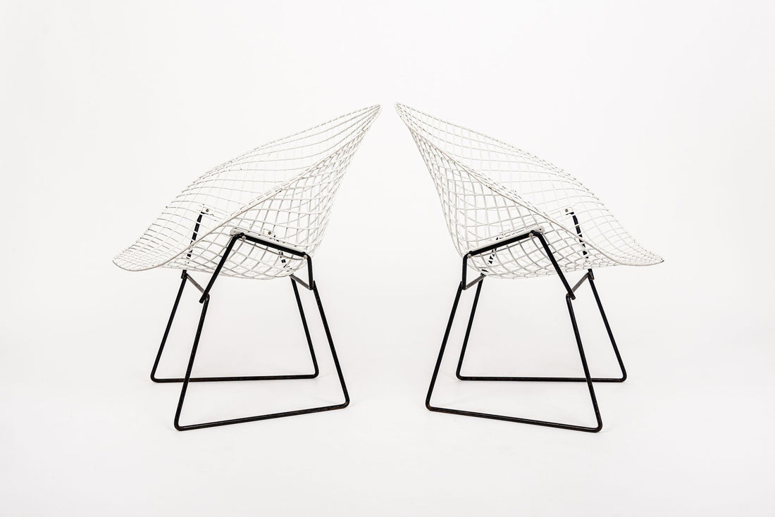 Mid Century White Diamond Wire Chairs by Bertoia for Knoll
