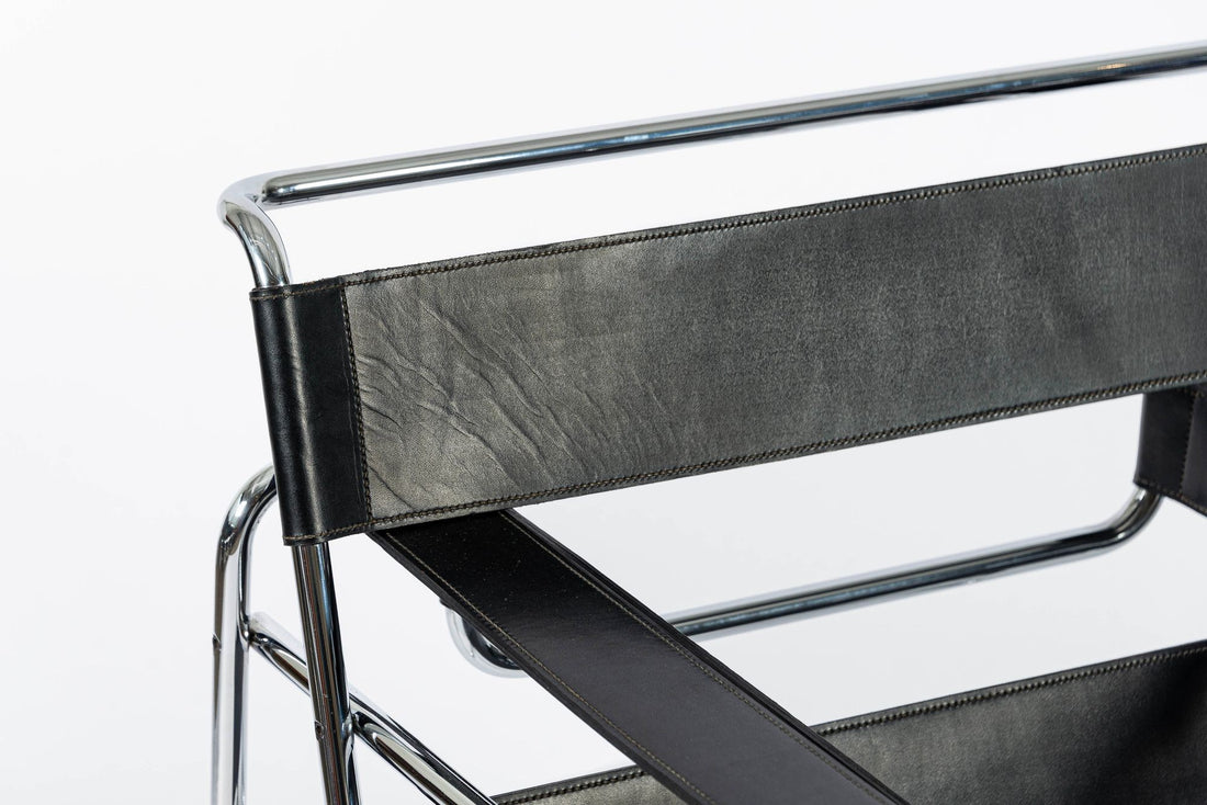 Mid Century Black Leather Wassily Arm Chairs by Marcel Breuer for Knoll, 1960s
