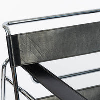 Mid Century Black Leather Wassily Arm Chairs by Marcel Breuer for Knoll, 1960s