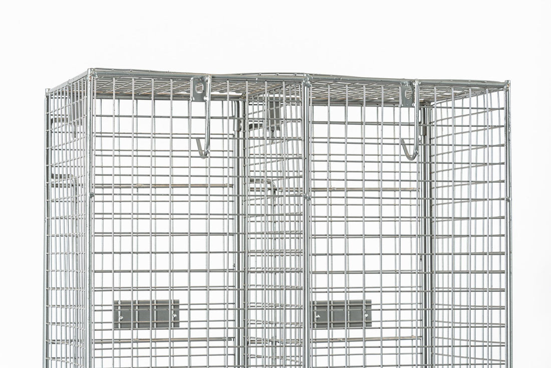 Pair British Industrial Metal Wire Mesh Locker Sets, Made in the UK
