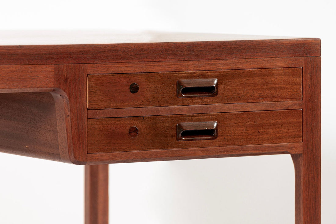 Large Mid Century Danish Modern Mahogany Wood Executive Desk