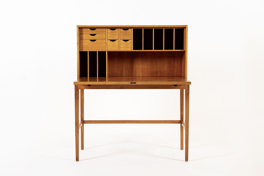 Exceptional Mid Century Danish Drop-Front Secretary Desk & Wall Shelf by Ditzel