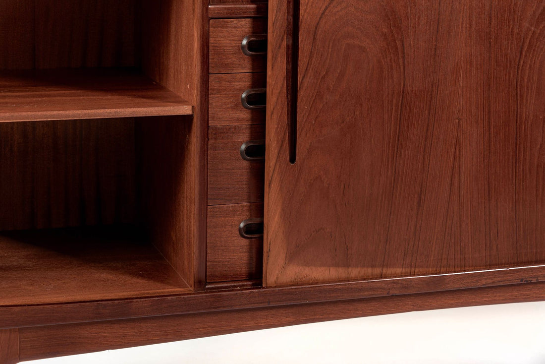 Mid Century Danish Teak Tall Sideboard or Bar Cabinet by Harry Ostergaard