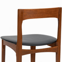 Mid Century Danish Teak Wood & Black Vinyl Dining Chairs, Set of 4