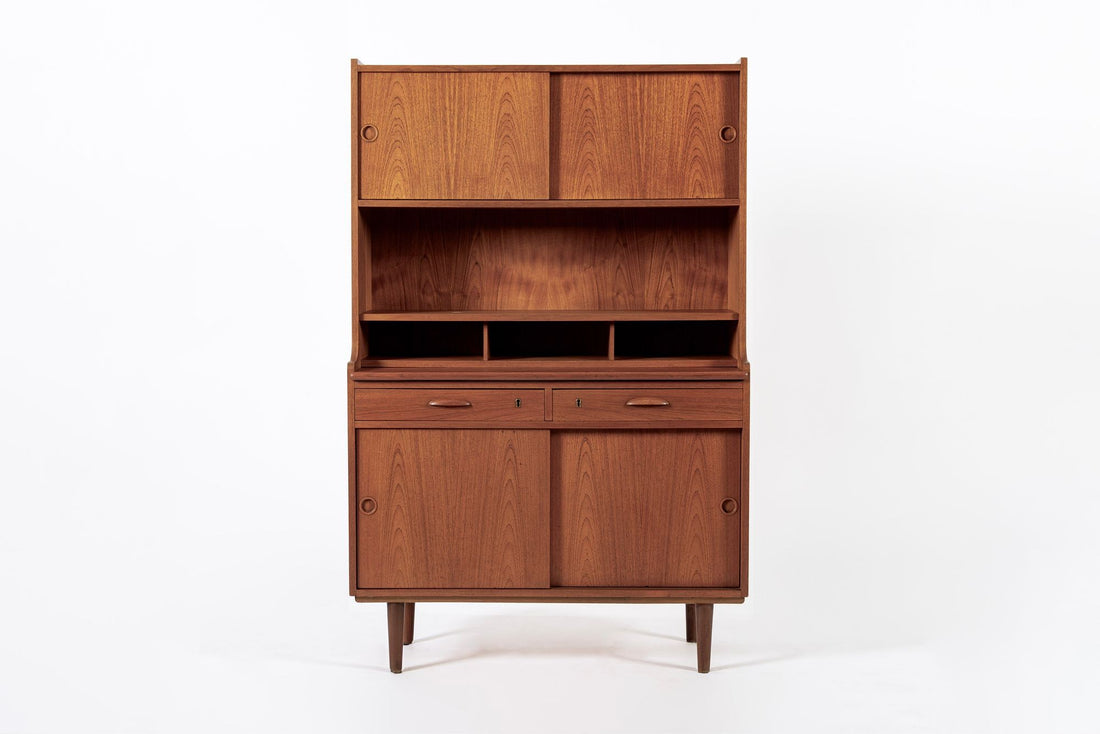 Mid Century Danish Teak Wood Bookcase Cabinet & Secretary Desk 1960s