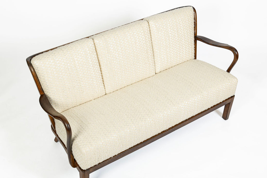 Danish Modern Solid Walnut Spindle Back Sofa in Schumacher Fabric, Circa 1960
