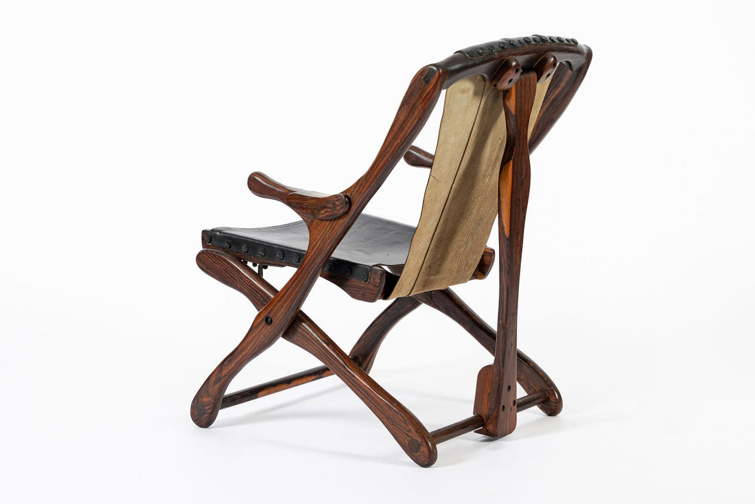 Mid Century Rosewood & Black Leather Folding Lounge Chair by Don Shoemaker