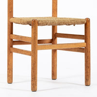 Mid Century Dutch Oak Wood and Rush Chairs by Johan van Heuvel