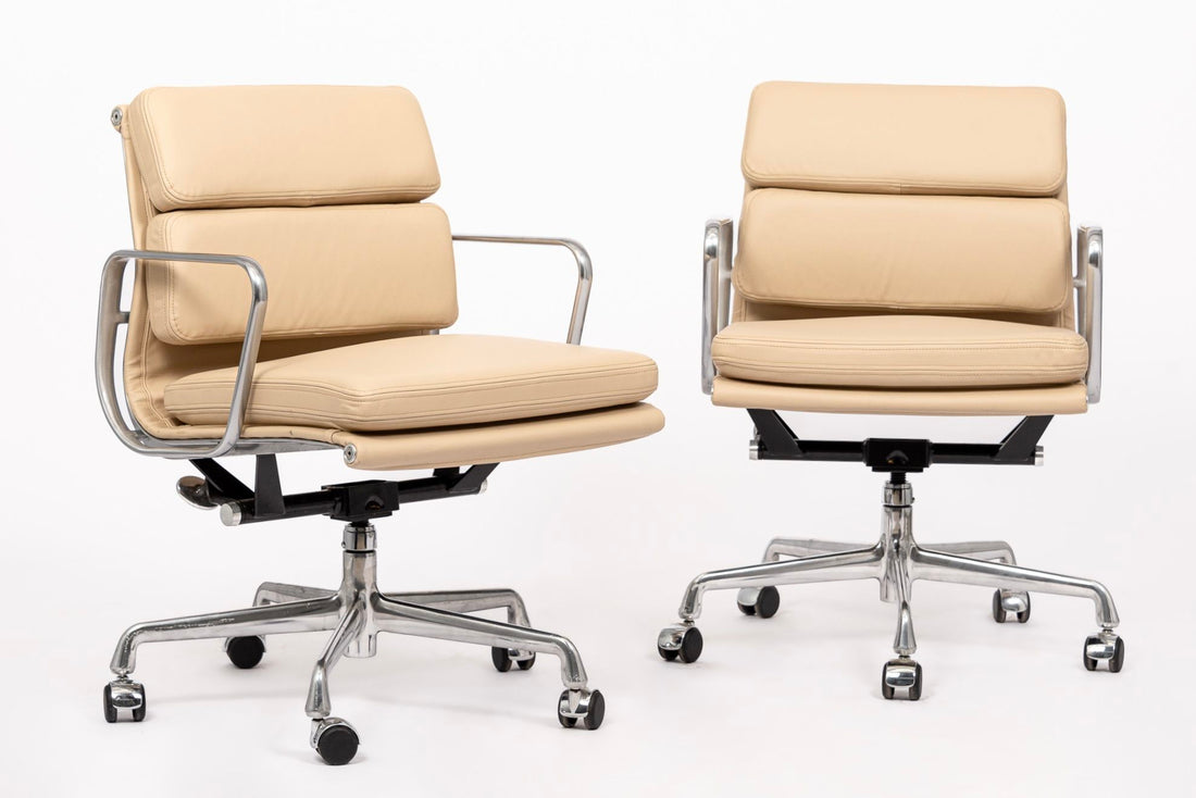 Eames for Herman Miller Cream Leather Office Chair Pair 2000s