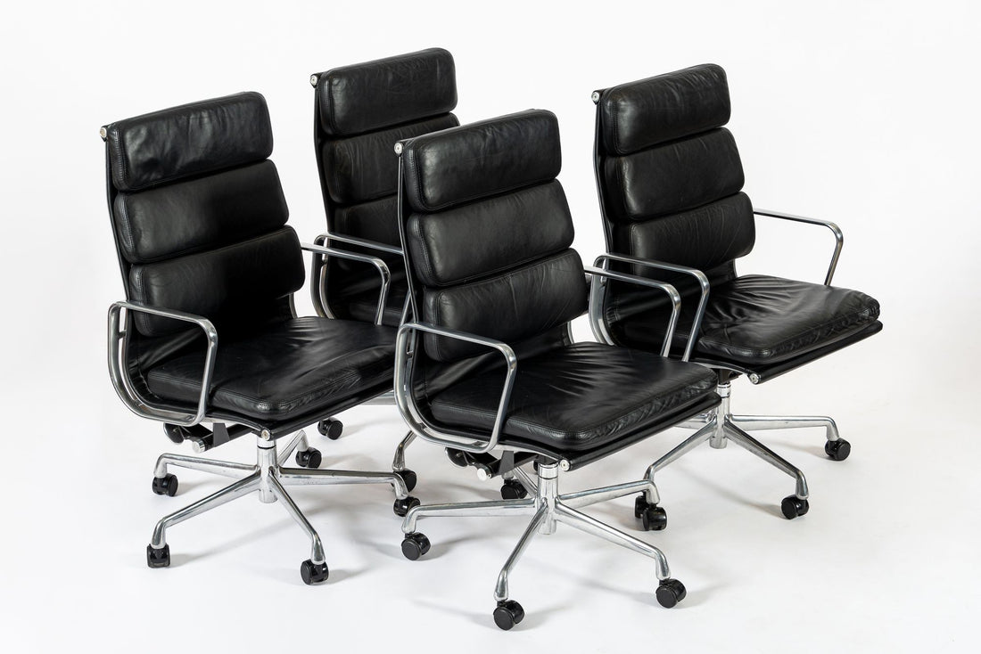 Authentic Eames Herman Miller Tall Black Leather Office Chairs 2001