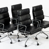Authentic Eames Herman Miller Tall Black Leather Office Chairs, 2001 - Set of 4