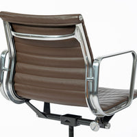 Set of 4 Eames Herman Miller Office Chairs, Brown Leather Thin Pad Aluminum Group
