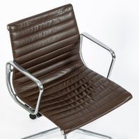 Eames Herman Miller Brown Leather Aluminum Group Thin Pad Desk Chair, 2008