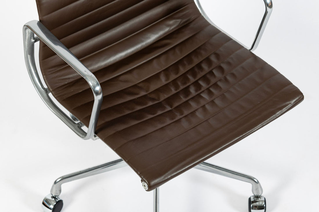 Eames Herman Miller Aluminum Group Thin Pad Brown Leather Office Chair, 2008