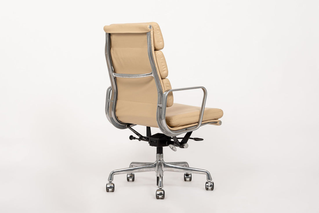 Eames Herman Miller Tall Cream Leather Office Chair Aluminum Group