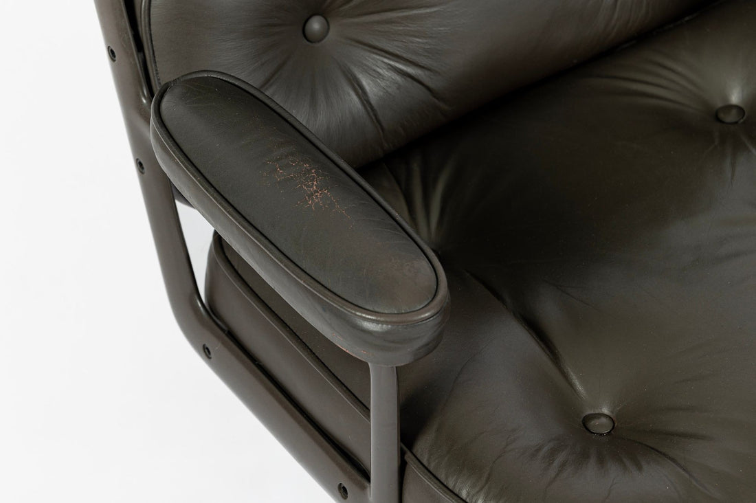 Eames Time Life Executive Lobby Chair for Herman Miller, Dark Gray Leather Office Desk Chair, 1988