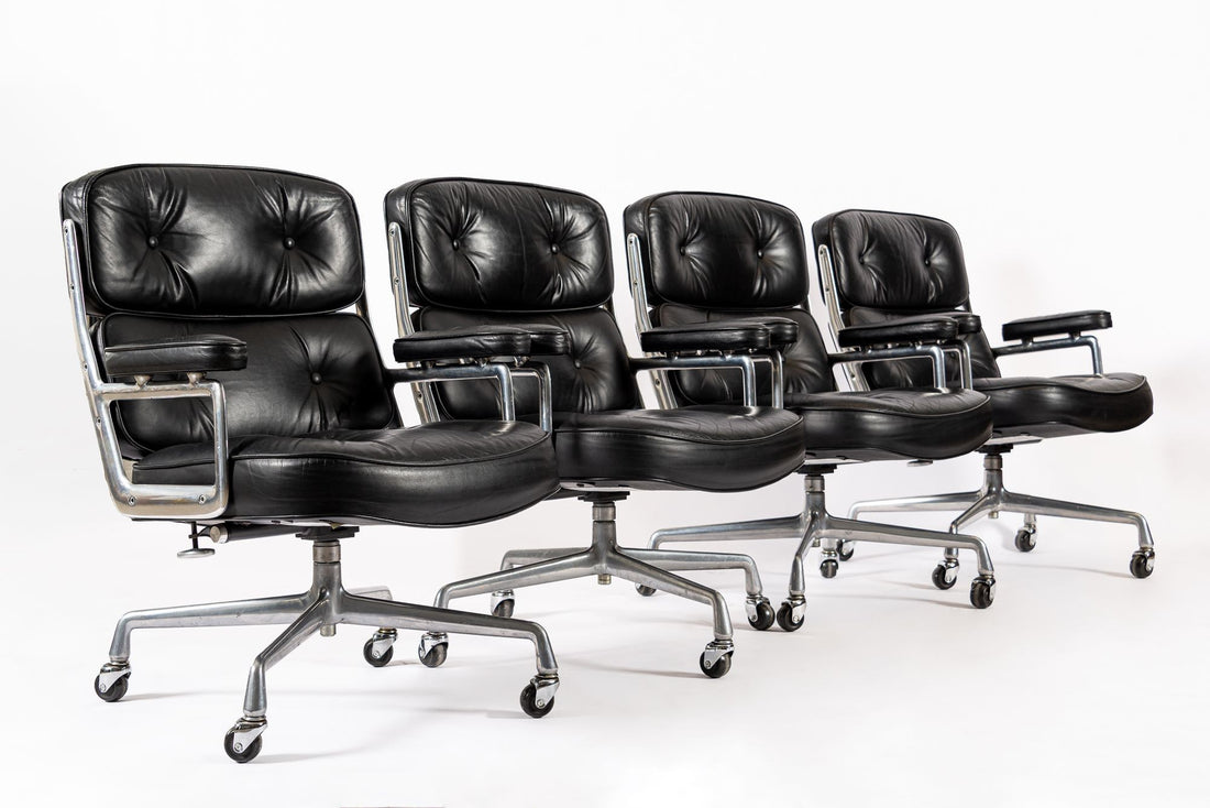 Eames for Herman Miller Time Life Black Leather Office Chairs 1980s