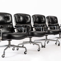 Eames for Herman Miller Time Life Black Leather Office Chairs, 1980s - Set of 4